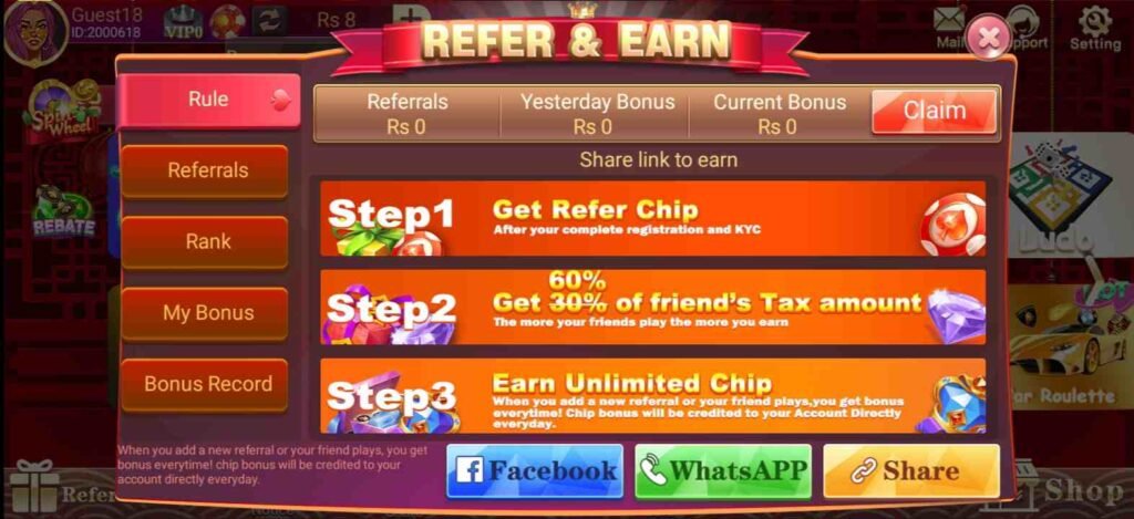 Earn Money From 3Patti Club By Refer And Earn